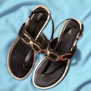 Fiona Black & Gold Thong Sandals ~10M
